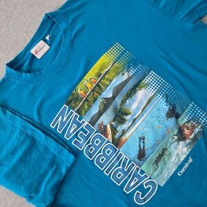 Carnival Cruise Line Caribbean Graphic T-Shirt Mens XXL Blue Tropical Souvenir